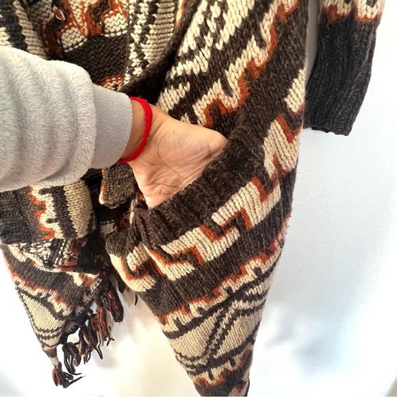 Abercrombie & Fitch Wool Blend Bohemian Aztec Print Open Hippie Cardigan Sz M/L - Picture 5 of 9